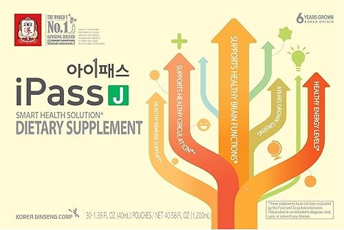 CheongKwanJang Suplemento dietético i-Pass Junior - Extracto de Panax Ginseng rojo coreano - Apoya el sistema inmunológico, mejora de la memoria y