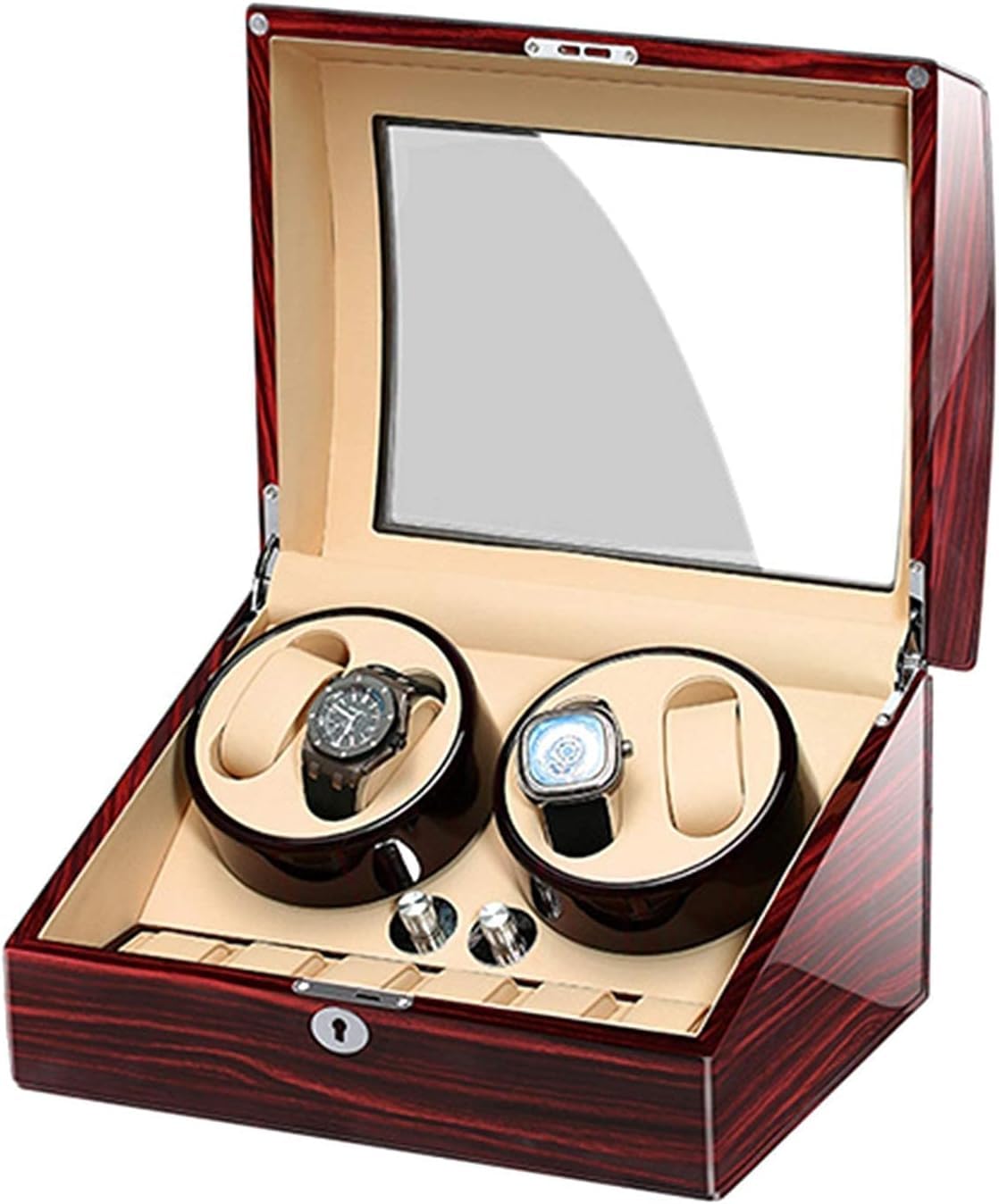 FENOKD Watches and Jewelry Watch Winder Box for 4+6 Automatic Watches Display Storage Case AC Adapter and Battery Powered Quiet