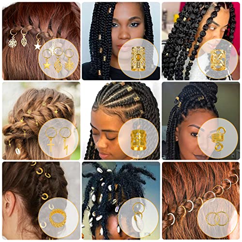 Lucomb 259-Piece Premium Hair Jewelry Set for Braids and Dreadlocks – Gold Charm Accessories for Women – Versatile Hair Cuffs, Rings, and Clips for Creative Styling - Image 4