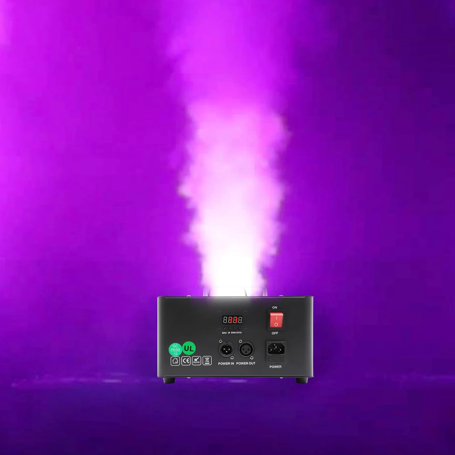 Vertical Fog Machine 900W 6 RGB LED Light Fog Machine 3in1 DMX Wireless Remote Control Party Fog Machine DJ Smoke Machine Up/Down Spray Stage Fogger for Wedding Party Stage Effect Halloween