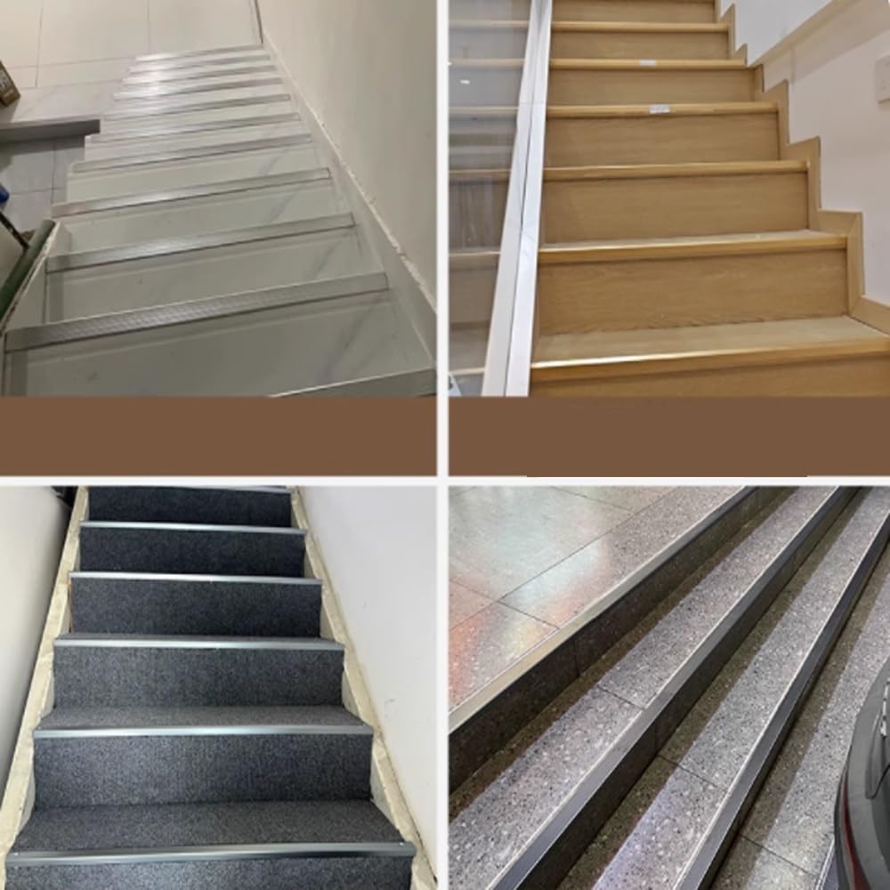 Protector de borde de escalón de escalera en forma de L, 36 ", 40", 48 ", 52", tira de ajuste de borde de escalera de aluminio antideslizante for vinilo/madera/azulejos(Gold 2,130cm)