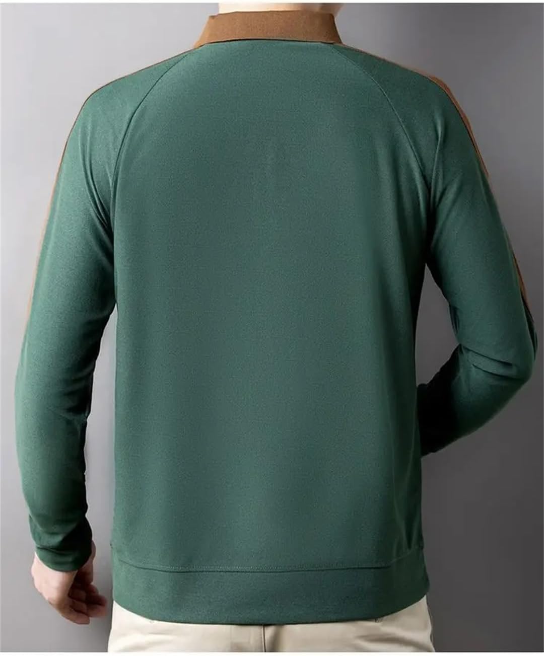 Men Solid Zipper Polo Shirt Long Sleeve Lapel Business Casual Shirts Spring Autumn Top