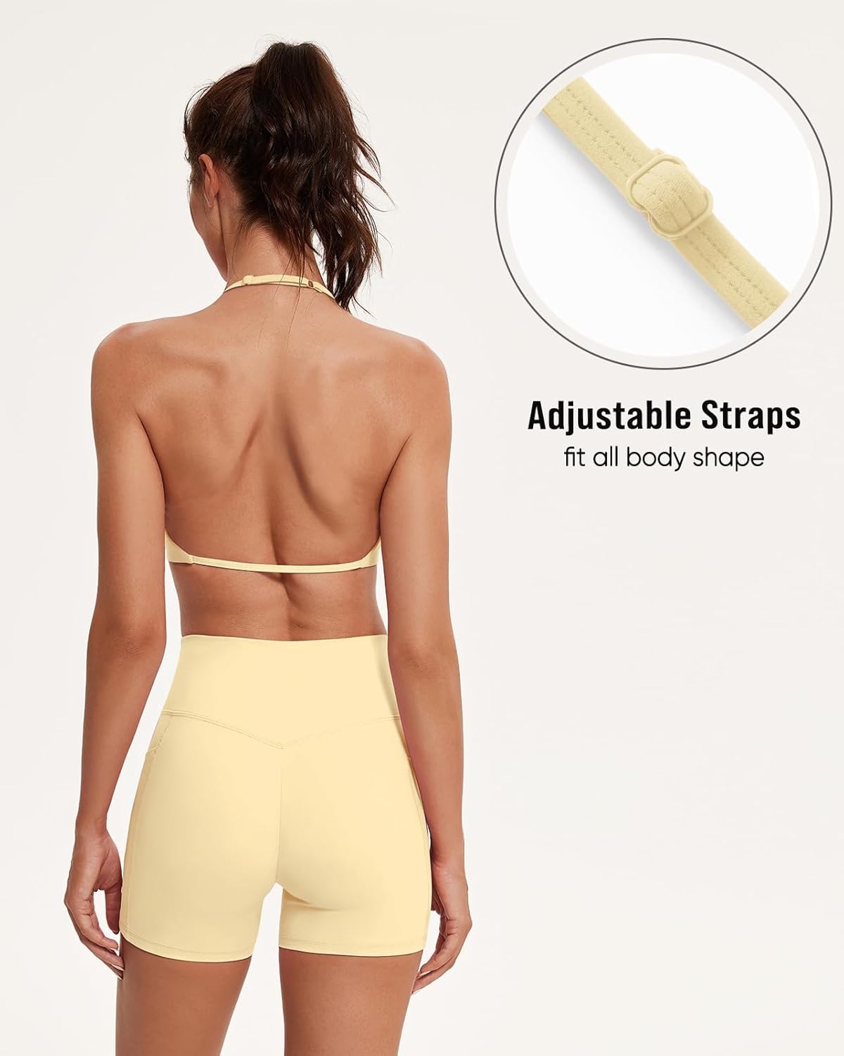 OMKAGI 2 Piece Workout Sets for Women Open Back Strappy Sports Bra Matching Gym Outfits with Pockets
