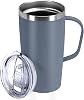 MEBRUDY 19oz Insulated Coffee Mug with Lid, Leak Proof Double Wall Vacuum Travel Coffee Mug with Handle, Grey