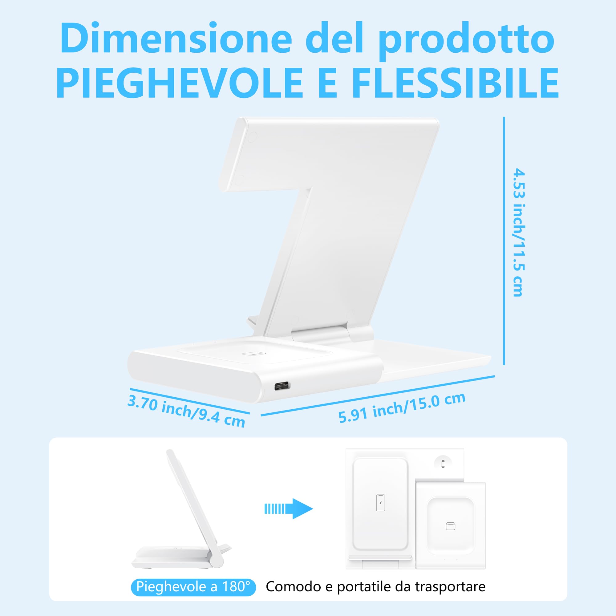 Caricatore Wireless Apple 3 in 1, Stazione di Ricarica Rapida per iPhone 17/16/15/14/13/12/11/Pro/Max/Plus, Apple Watch Ultra 3/11/10/9/8/7/6/SE 3, per AirPods Pro 3/4/3/2