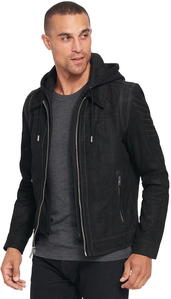 Wilson leather hooded genuine leather jacket Clearance