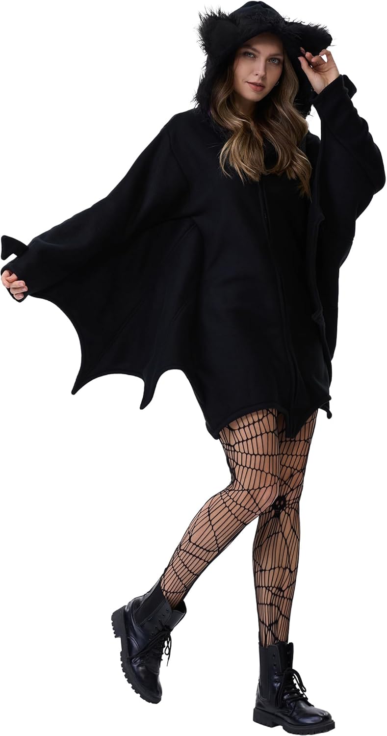 Bat Costume Adult Women Halloween Costumes Onesie Animal Plus Size Cozy Black Dress Outfit Vampire Girl Cosplay Party - Image 3