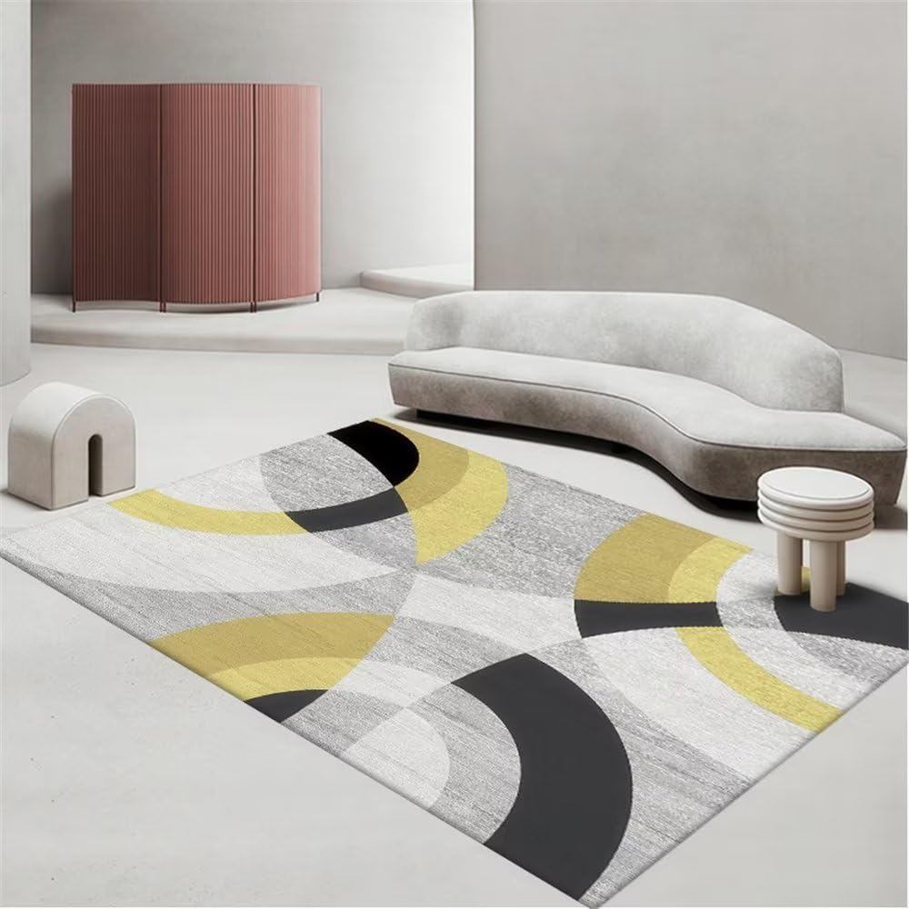 Tapis design de salon jaune pour créer un coin lecture cosy