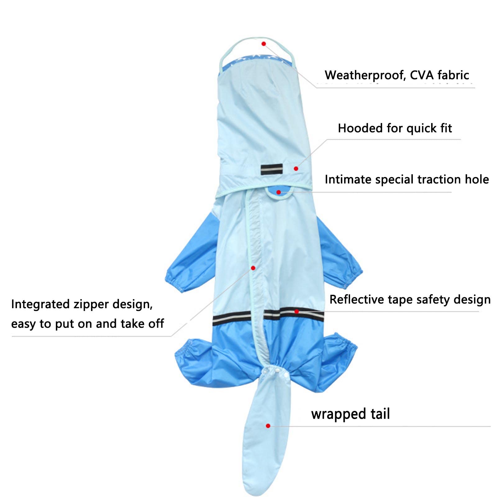 Hund Regenmantel Wasserdichte Hundemanteljacke, Hunderegenmäntel, wasserdicht, mit Beinen, mit Kapuze, 4-beiniger Hundeschwanz großer Rassen, All-Inclusive-Regenumhang mit Abschlepploch, reflektierend