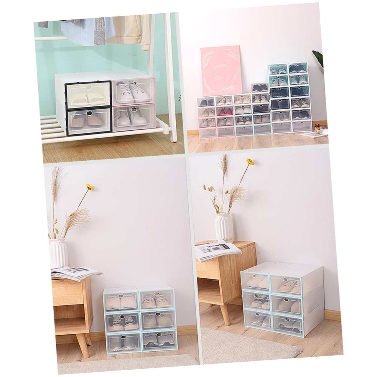 Set 6 Scatole per Scarpe Pieghevoli in Plastica Pp Design Trasparente, Organizer Scarpe Robusto e Salvaspazio per Armadi e Case