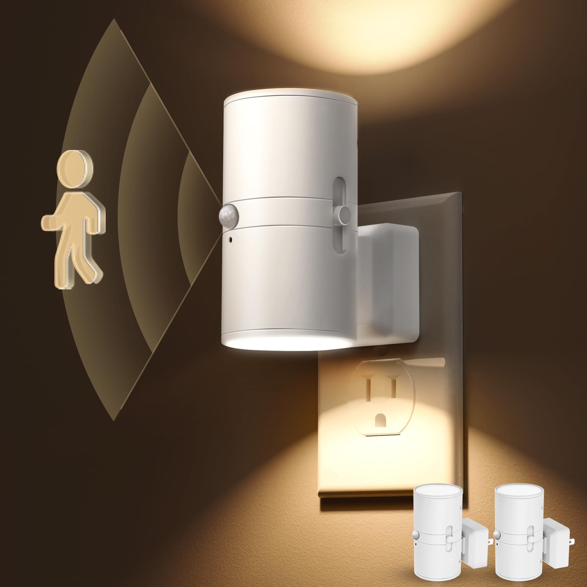 Motion Sensor Night Light Plug in, [2 Pack] Motion Activated Night Light, 0-100LM Dimmable, Soft White 3000K, Motion Sensor Light Indoor for Bathroom Hallway Bedroom Stairway Kids Elderly