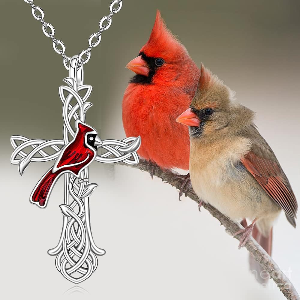 Cardinal Cross Necklace Cardinal Necklaces for Women Sterling Silver Red Bird Memorial Sympathy Pendant Celtic Cross Necklace Jewelry Gifts