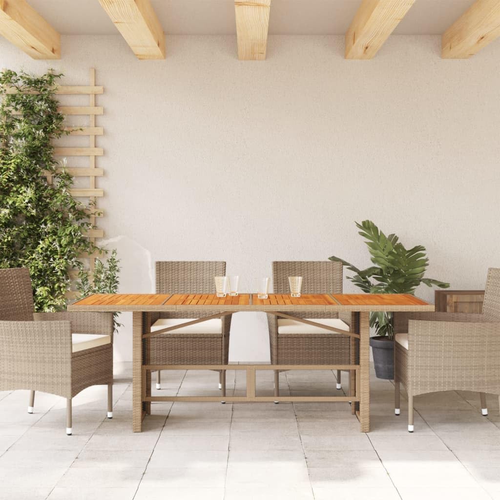 Tavolo da Giardino in Legno di Acacia e Polyrattan 190x80 cm | Ampio tavolo da pranzo per esterni, ideale per arredare il patio, il balcone o il terrazzo durante i pranzi in famiglia.
