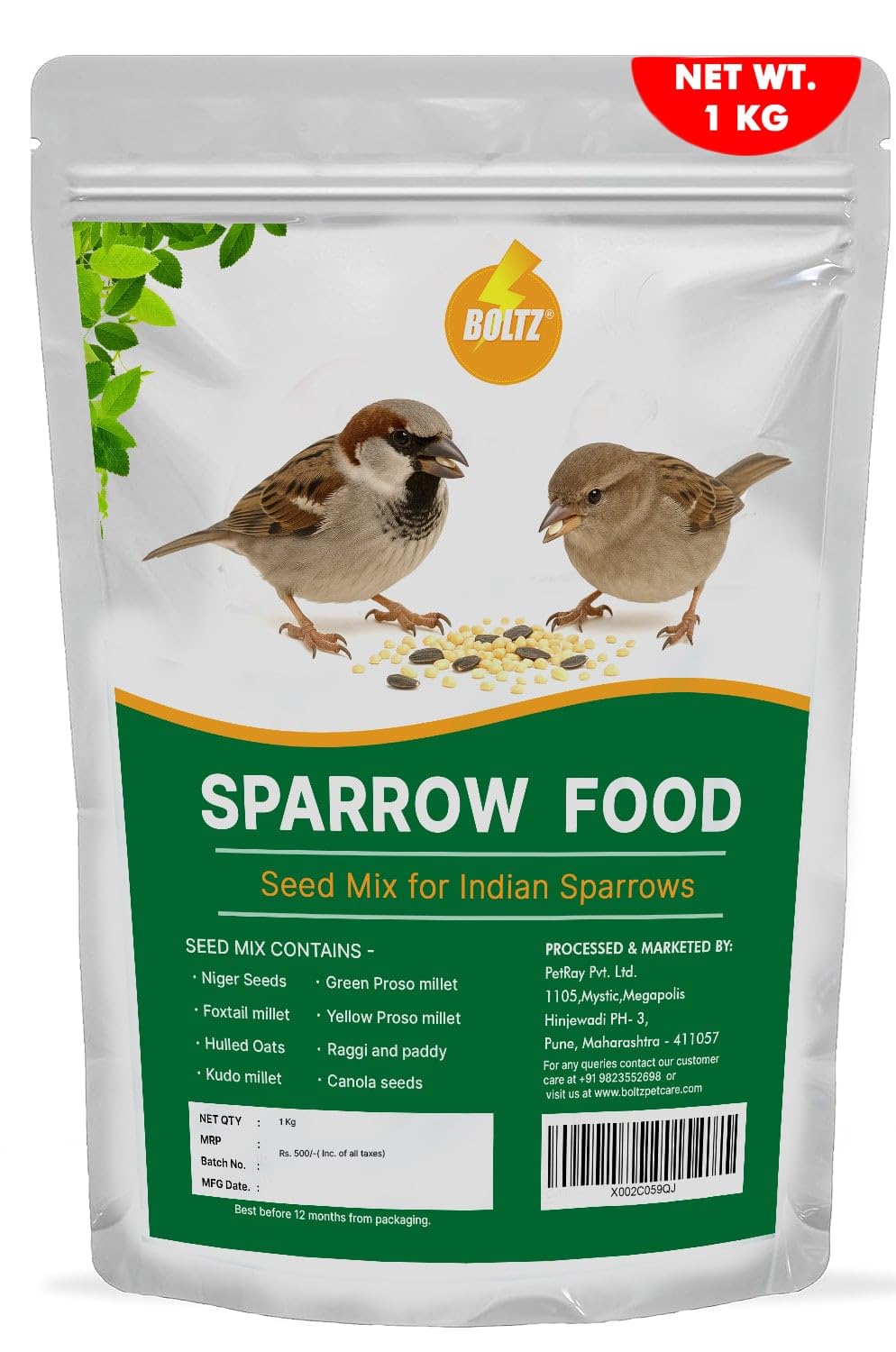 Boltz Premium Sparrow Food – 1 Kg | Natural Mix of Seeds & Grains | Daily Nutrition for House Sparrows & Wild Birds | Rich in Protein, Fiber & Vitamins | Clean, Fresh & Easy to Digest