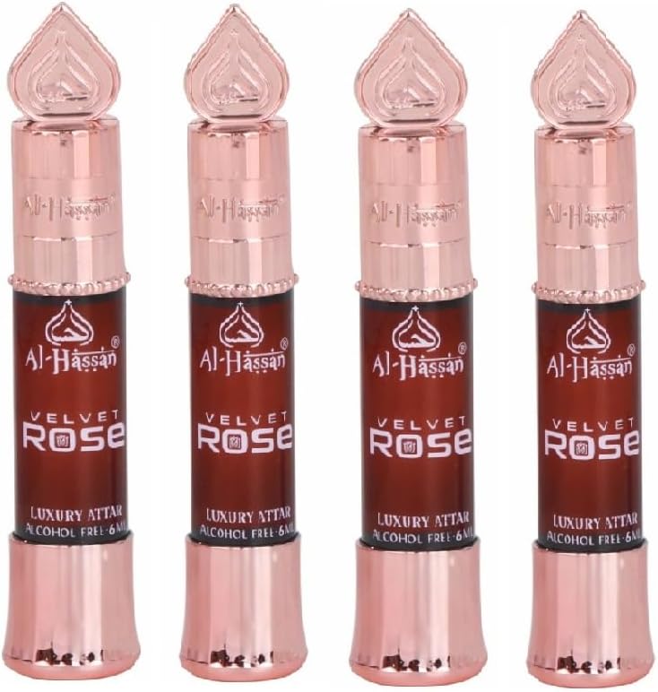 Al - Hassan Velvet Rose Attar For Women - Pack of 4 (6ml Each) | Alcohol Free Attar | Long Lasting & Captivating Fragrance