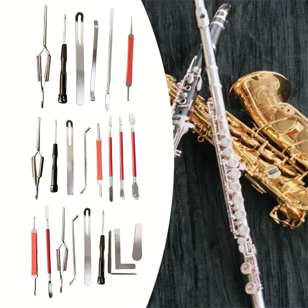Juego de herramientas profesionales de reparación de saxofón para flauta y clarinete, kit esencial para reparaciones de instrumentos de viento de madera (6 piezas)