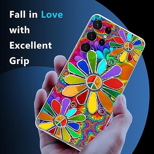 Miniatura 2 de Funda compatible con Samsung Galaxy S21 Ultra, bonita funda protectora de TPU a prueba de golpes con signo de paz abstracto colorido hippie