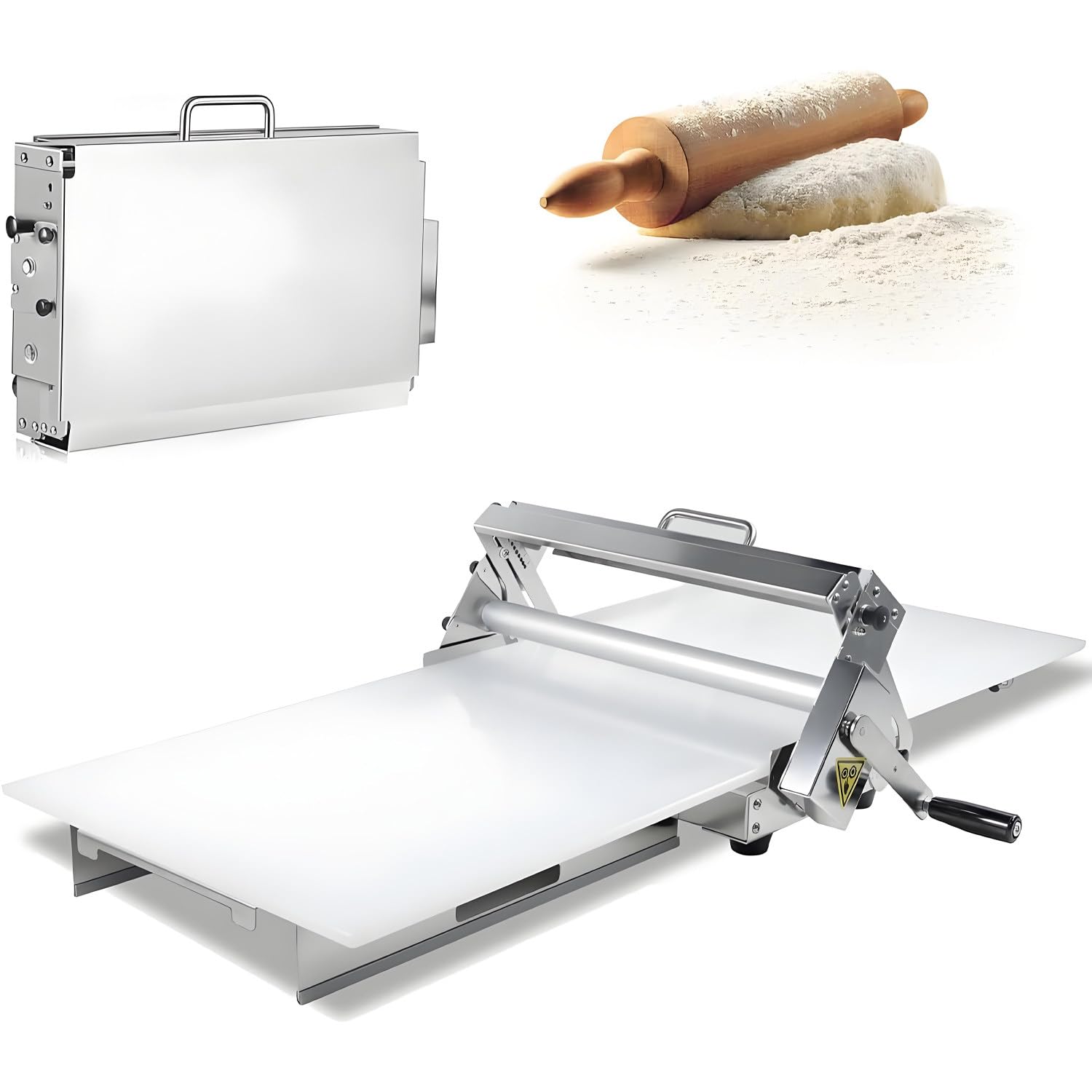 UORDBY Manual Foldable Dough Sheeter，Stainless Steel Dough Sheeter，12"/15.5" Counter Top Dough Sheeter,Sheeter Thickness Adjustable,for Bakery, Pizza, and Croissants Commercial