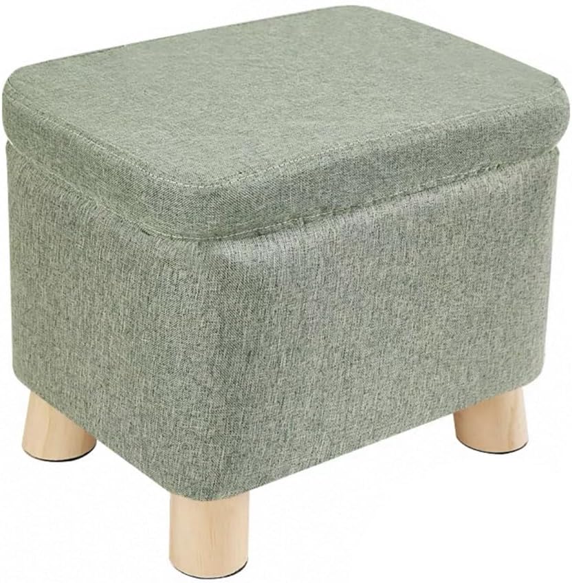 Storage Ottoman with Linen Removable Cover,Square Foot Rest Stool Hinged Lid Upholstered Padded Seat for Living Room Bedroom,Home Decor Ottoman (Green,Small)
