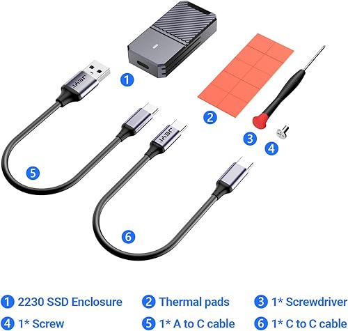 Miniatura 6 de JEYI Carcasa M.2 2230 M.2, USB 3.2 Gen 2 10Gbps M.2 NVMe Carcasa SSD NVME PCI-E M-Key Externa, 4TB Max, compatible con UASP Trim (solo compatible