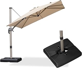 PURPLE LEAF 8ft Cantilever Patio Umbrella with 360° Rotation and Base, Champagne Beige