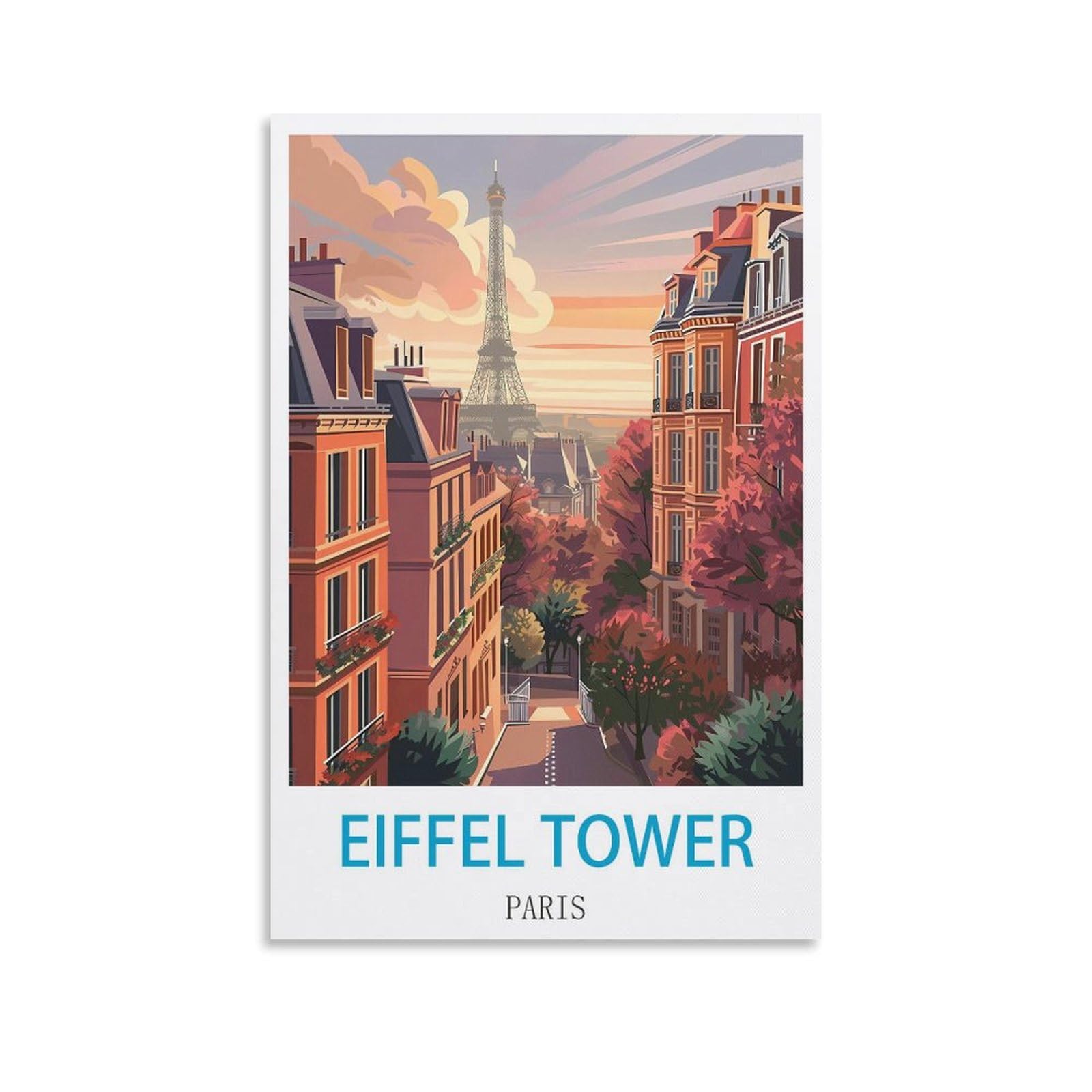 Xllyxygjq Unframe-Style Eiffel Tower Paris Vintage Travel Poster 12X18inch(30X45cm) Canvas Wall Art Poster Print Artwork Painting Picture For Home Decoration Living Room Office Bedroom