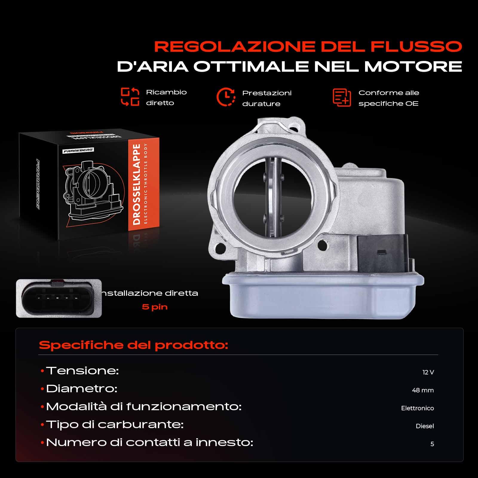 Frankberg Valvola dell'acceleratore Corpo dell'acceleratore Diesel Compatibile con O.c.t.a.v.i.a II Combi 1Z5 2.0L Passa.t Variante 3C5 2.0L Leon 1P1 2.0L Passa.t 3C2 2.0L Golf V 1K1 2.0L 03G128063B