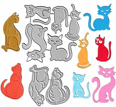 7pcs Cute Cats Cutting Dies, Lovely Cat Animal Die Cuts Metal Embossing Stencils Template Mould for Card Scrapbooking and DIY Craft Album Paper Card Decor