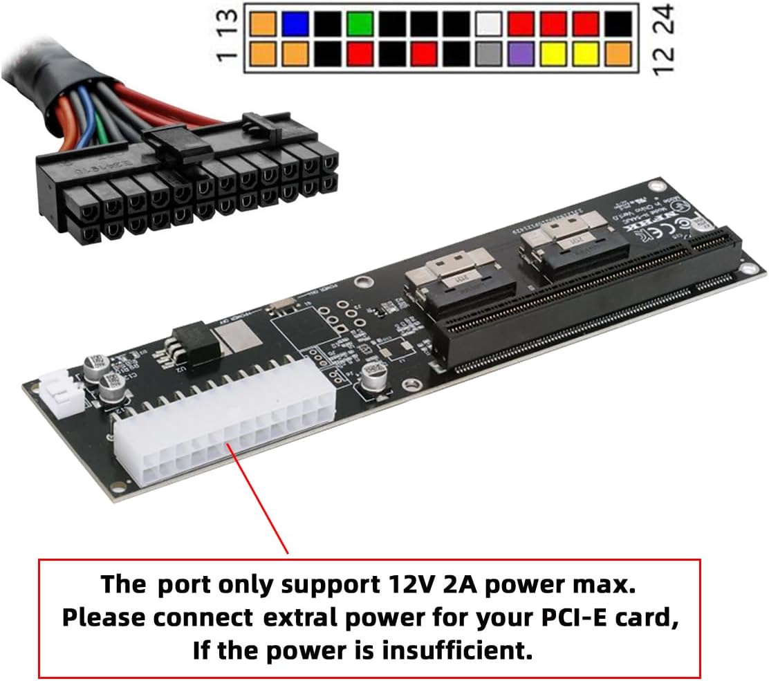 Dual Slimline 8X SFF-8654 74Pin VROC to PCIE PCI-Express 16x Adapter with 24Pin Power Switch Port for Mainboard Graphics Card
