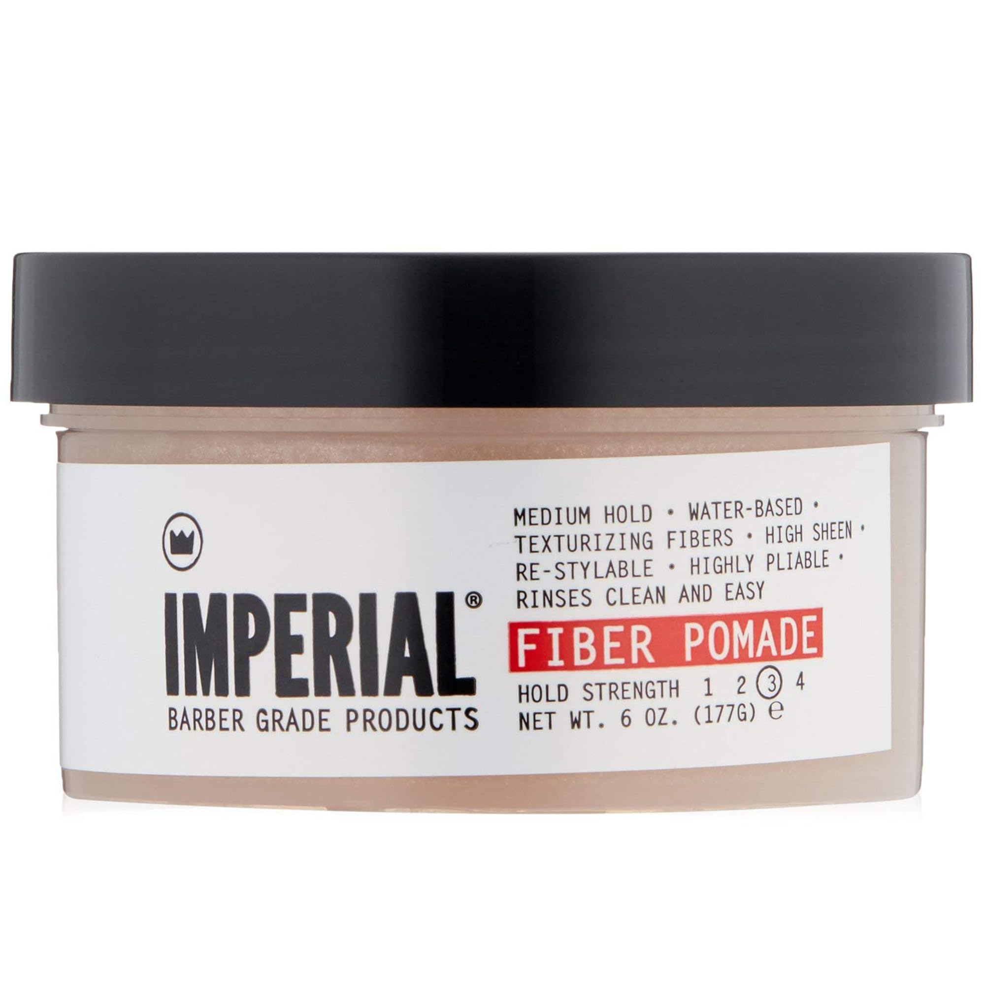 Imperial Barber Fiber Pomade - Medium Hold Water-Based High Sheen Formula with Texturizing Fibers 6 oz for Men's Hair Styling