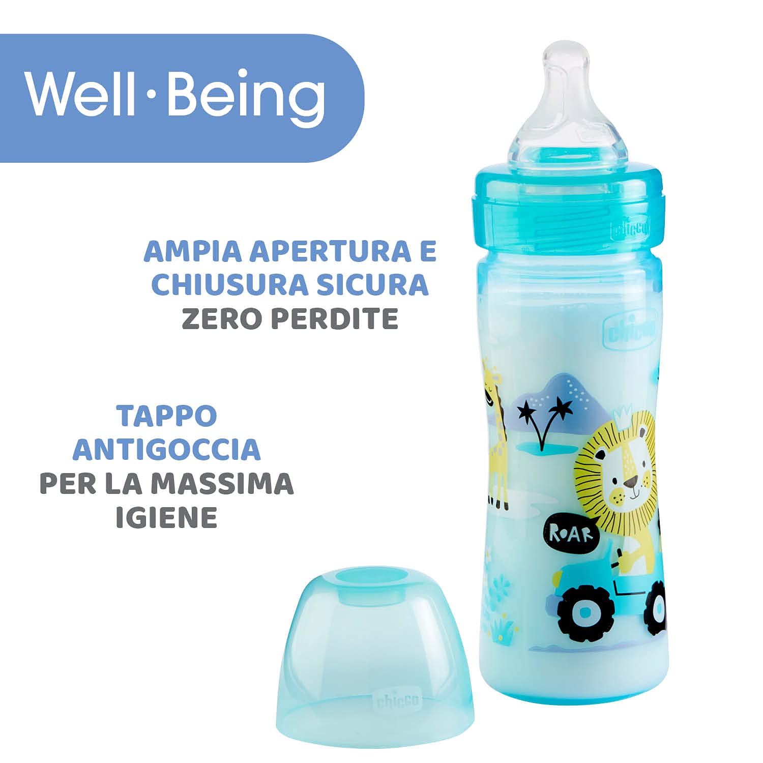Chicco Benessere Biberon Flusso Medio in Plastica con Tettarella in Silicone, 250 ml, 120 g