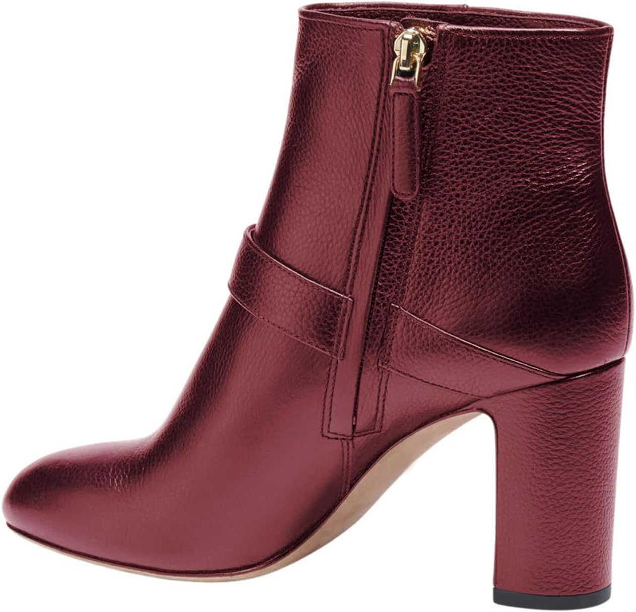 Women Premium Leather Ankle Booties, High Chunk Heel Strappy Short Boots, Round Toe Side Zipper Short Shoes, Elegant Winter Booties for Office or Dress up, Full Size 4-16 M US