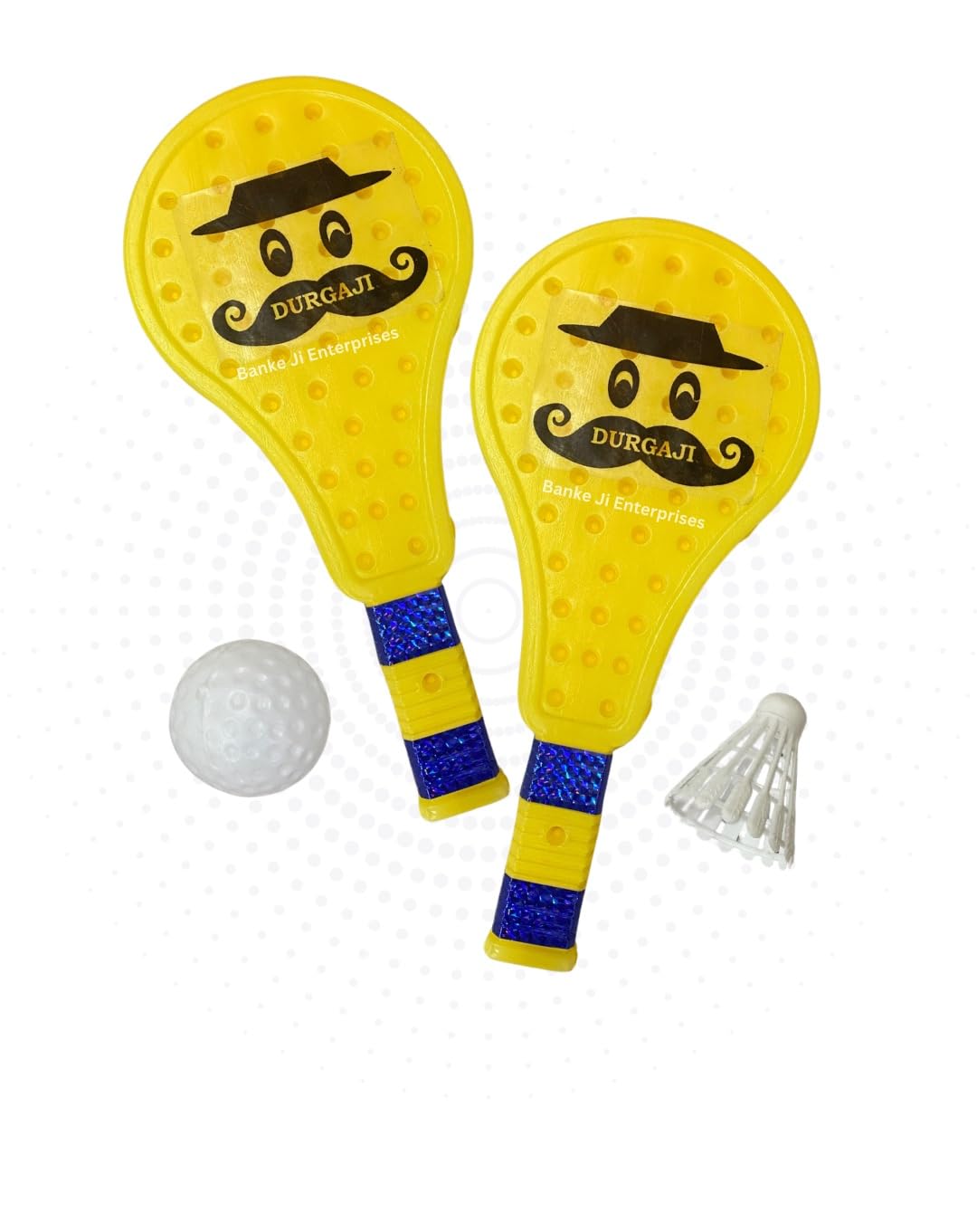 Banke Ji 3 in 1 Sports Combo - Cricket Bat, Hockey Stick, Tennis Racquet with Balls (Pink Cricket Bat, Blue Hockey Stick & Yellow Racket) 1