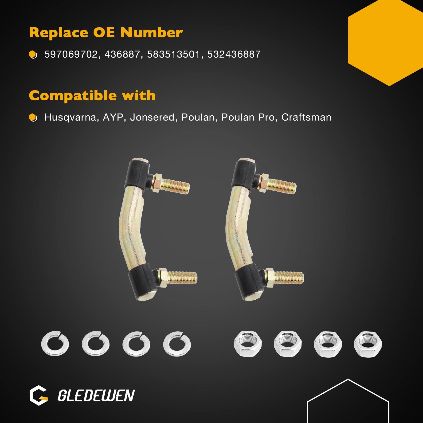 Juego de eslabones de arrastre de dirección ajustables izquierda/derecha con 2 tapas de engranajes de sector, compatible con 436884 436885 y 436887, compatible con Husqvarna Craftsman AYP Poulan Pro