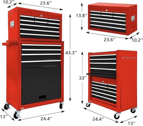 Miniatura 3 de Cofre de herramientas de 13 cajones con caja de herramientas y ruedas, gran caja de herramientas desmontable con cajones deslizantes, gabinetes de