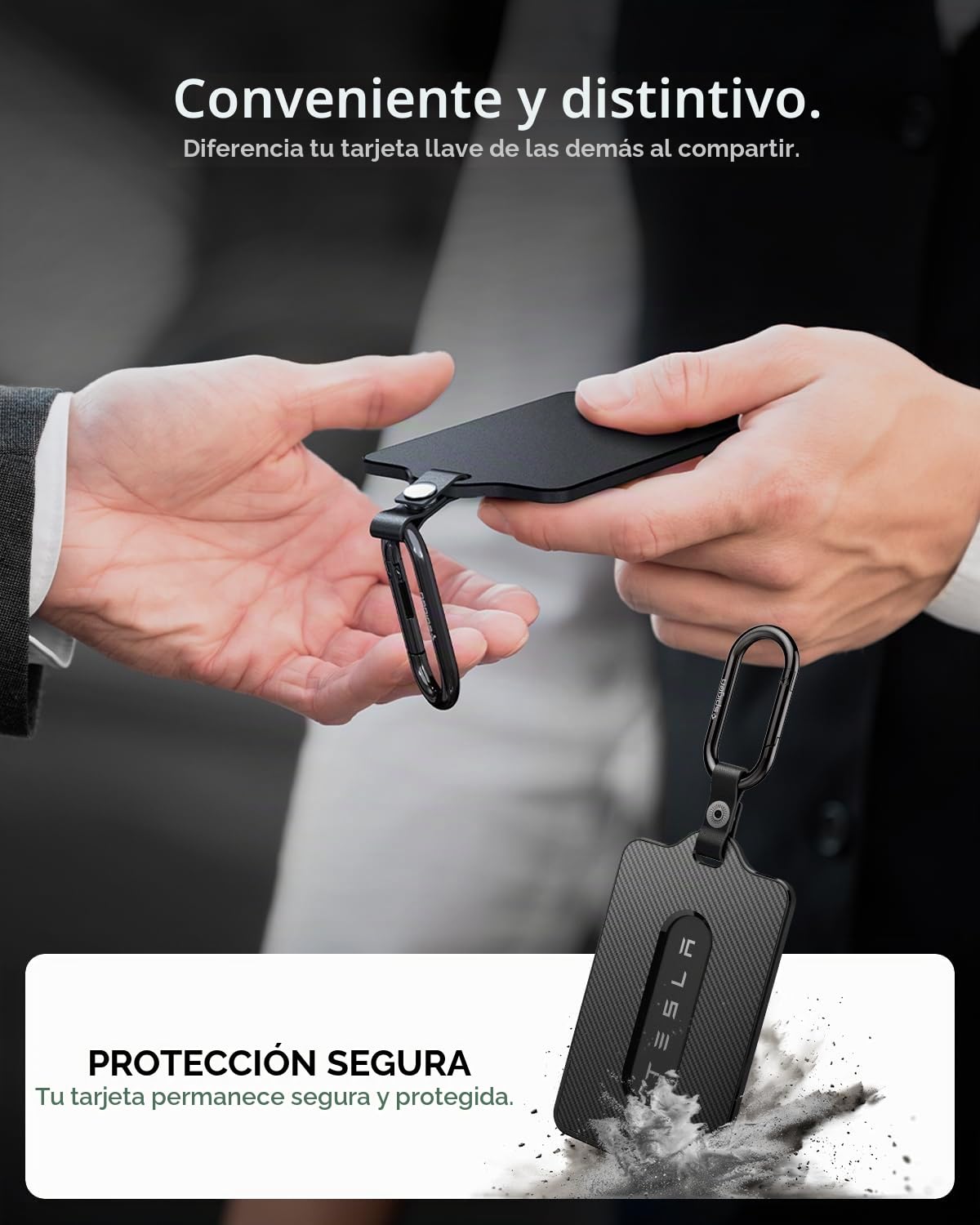 Spigen Llavero para Tesla [Pack de 2] Tarjetero para Tesla Model Y/Y Juniper (~2026), Model 3/3 Highland, Model S, Model X, Funda Llave para Accesorios Tesla - Edición Carbono