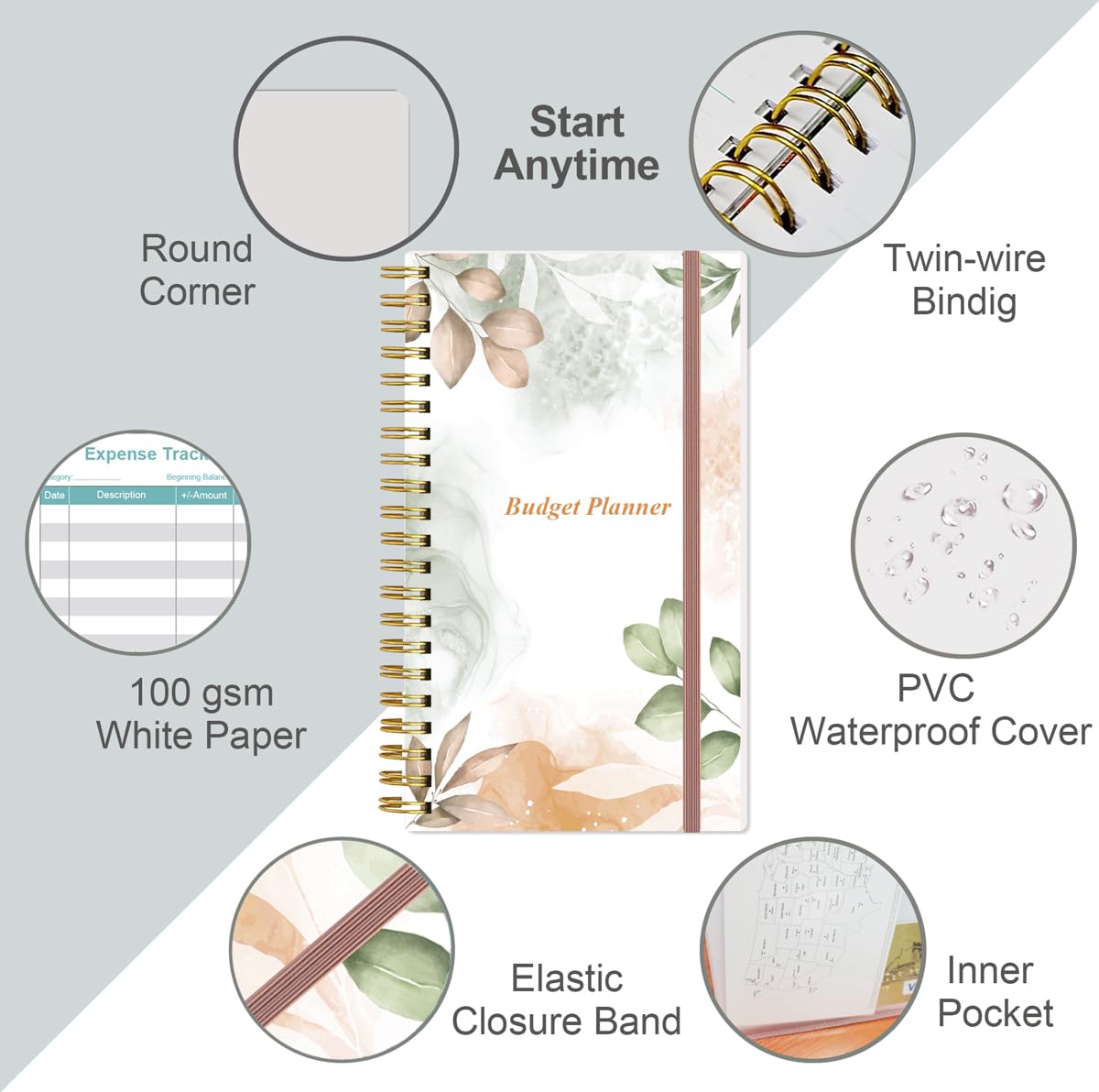 Budget Planner - A6 Expense Budget Tracker, Budget Book for Ledger Book Money Organizer for Wallet 3.75" x 6.75", Rose Leaf - Image 2