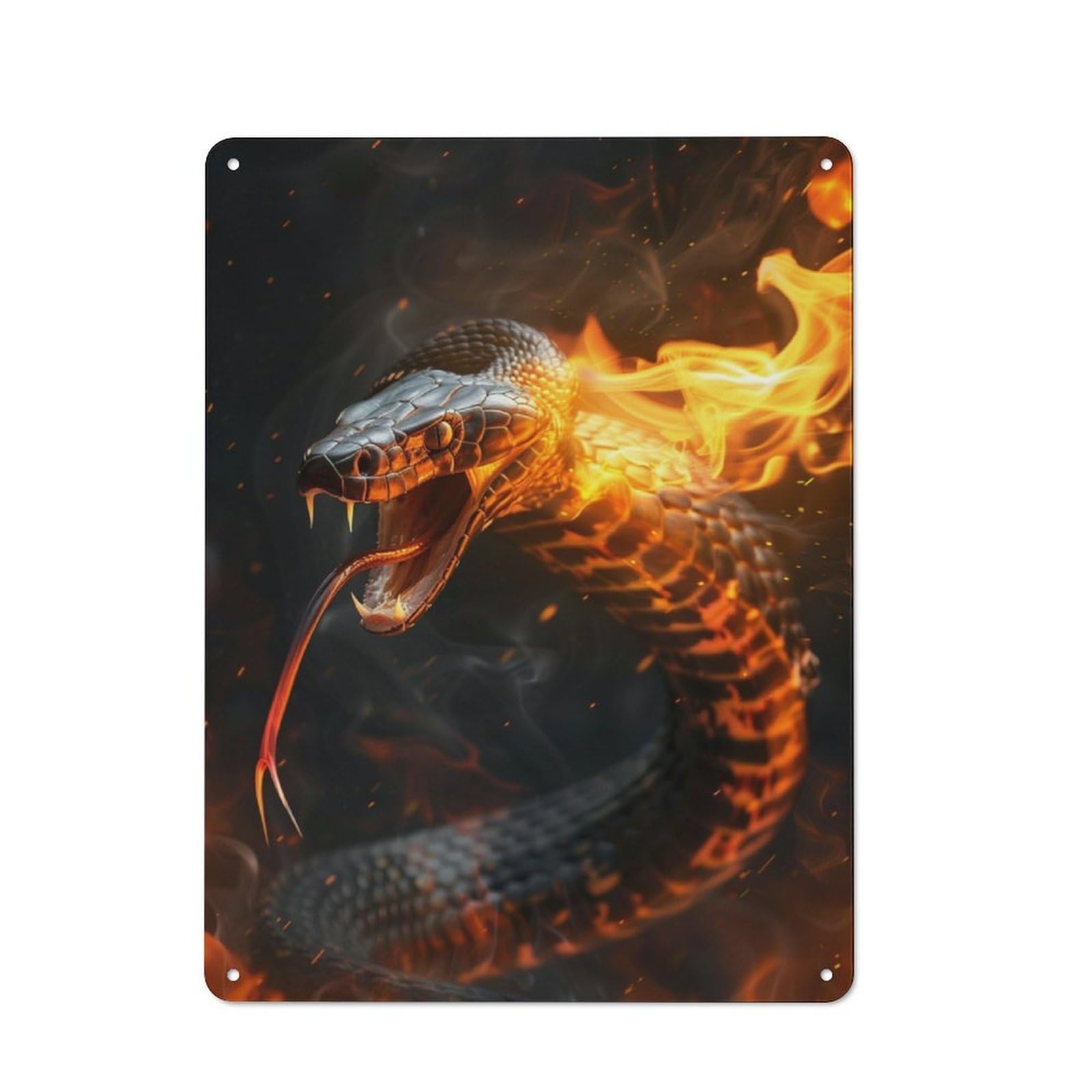 Junmoney Cobra Snake Fire Flames Nostalgic Decorative Tin Sign 40X30cm, Vintage Wall Decor For Lounge, Study, Pub Or Wall Gallery