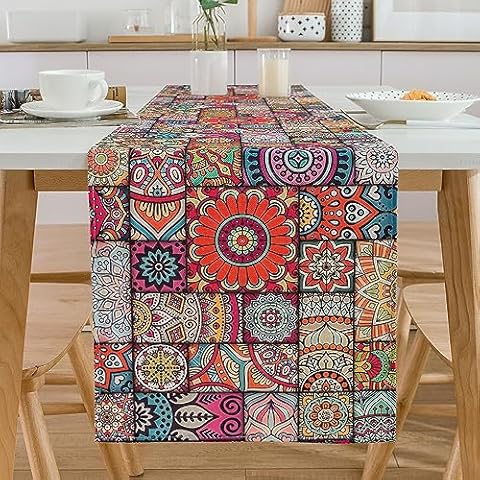Chicamy Colourful Mandala Table Runner Cover