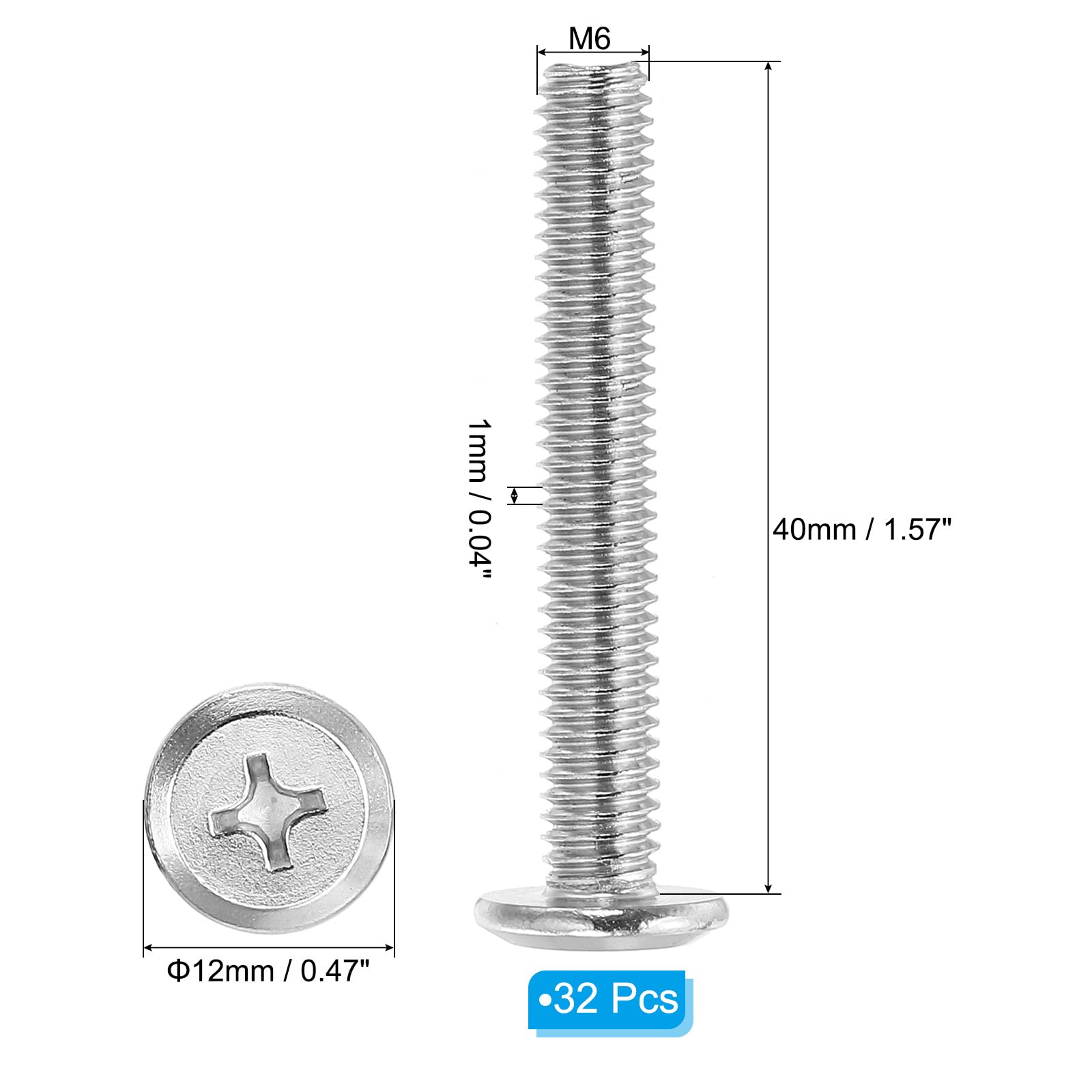 PATIKIL Flat Round Head Phillips Screws, 16 Pack M6-1 x 40mm Binding Screws 304 Stainless Steel 18-8 Full Thread - Image 2