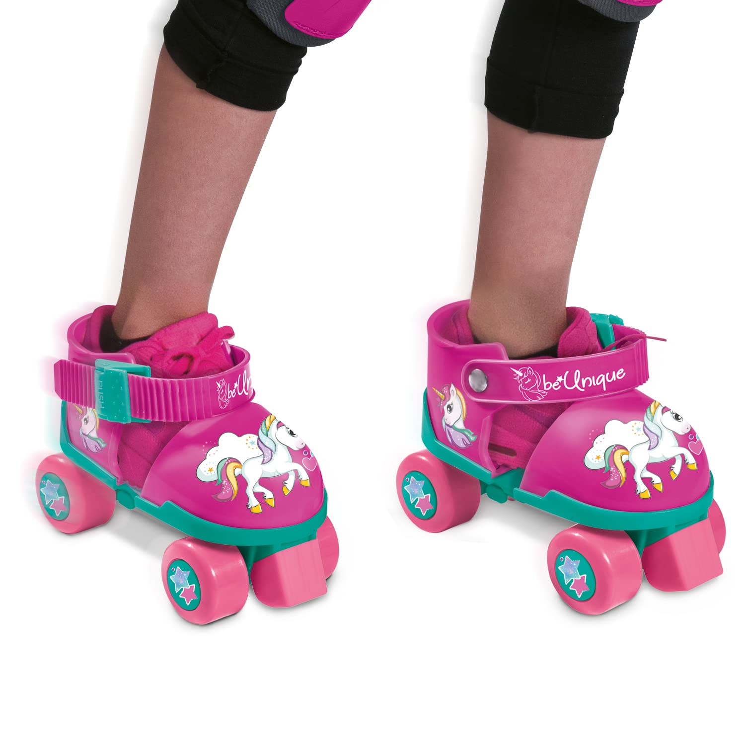 Mondo Toys - Patins à roulettes réglables Unicorn - Taille du 22 à 29 - Ensemble Complet de Sac Transparent, coudières et genouillères - 28511