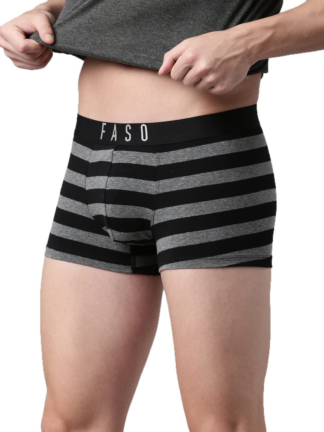 F A S OMen’s Cotton Blend Stretch Trunks | Sporty Fit with Embossed Waistband & Striped Design | Tag-Free Comfort | Breathable Innerwear