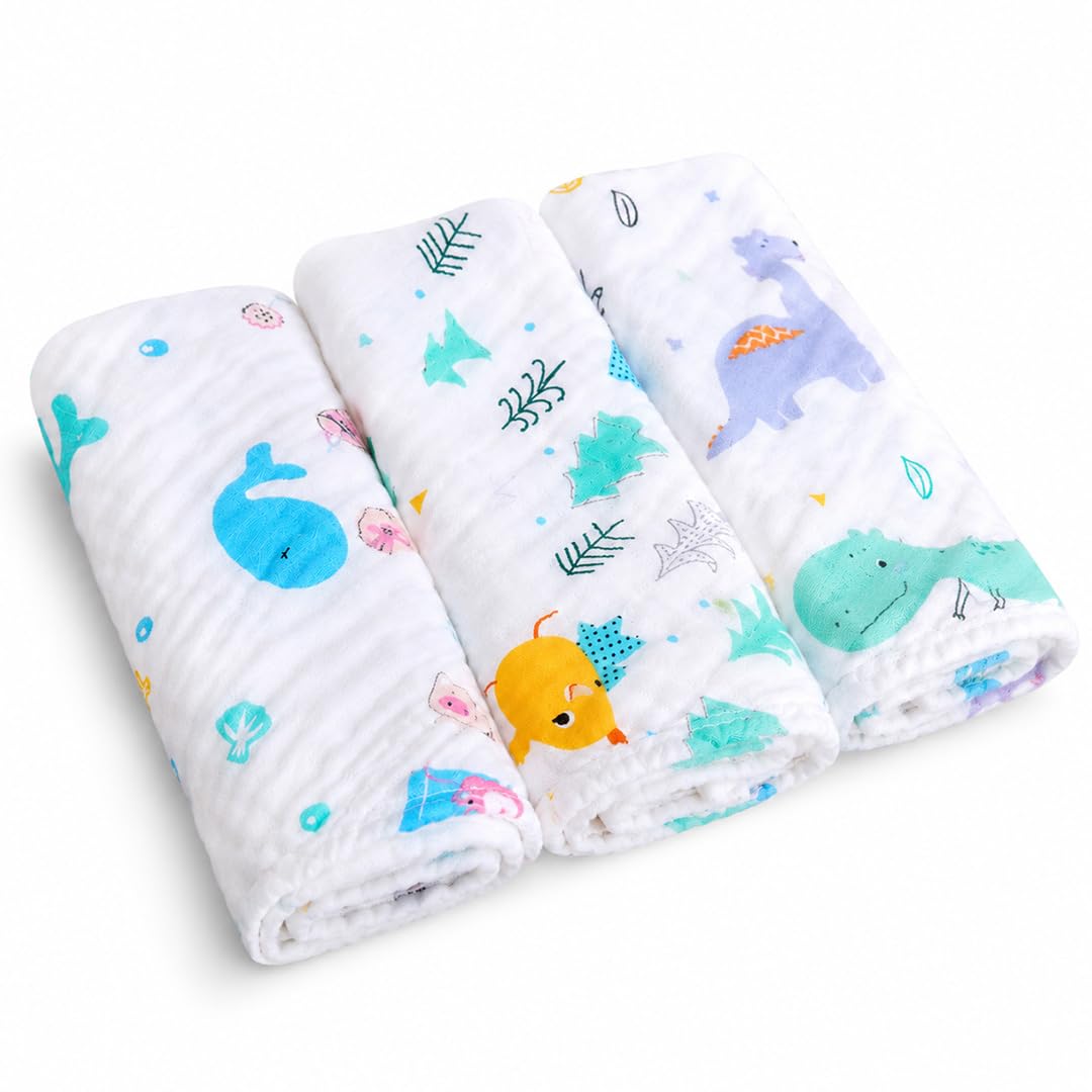 MOM CARE Muslin Cotton 500 TC Face Towels For Newborn Baby Extra Soft Hankies Reusable Napkins For Infants Toddlers (Pack Of 3) White-image-41