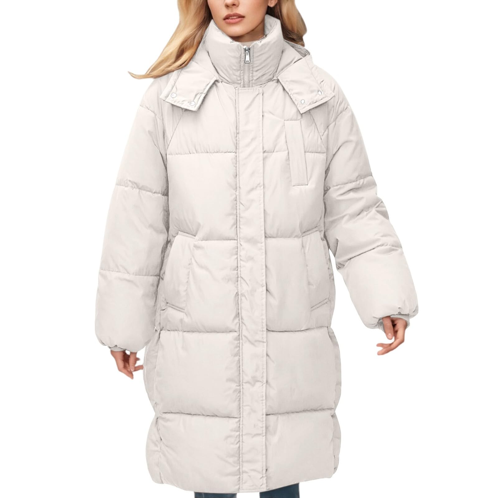 Generisch Abrigo de invierno largo para mujer - Chaquetas de plumas para mujer, abrigo acolchado de invierno, parka monocolor, con cremallera, gabardinas de gran tamaño, chaqueta ligera a prueba de