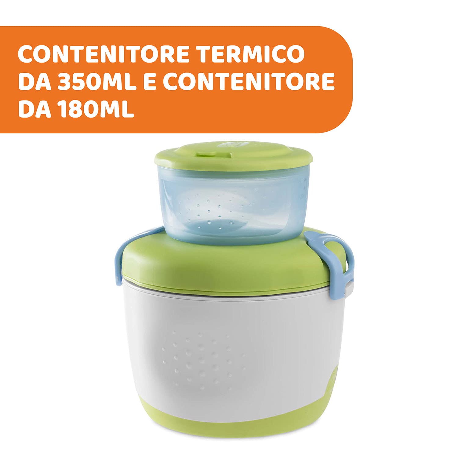 Chicco Thermos Portapappa System Easy Meal 350 ml Mantiene temperatura 6 ore Alimenti caldi freddi Contenitore 180 ml Cucchiaio Viaggio Verde
