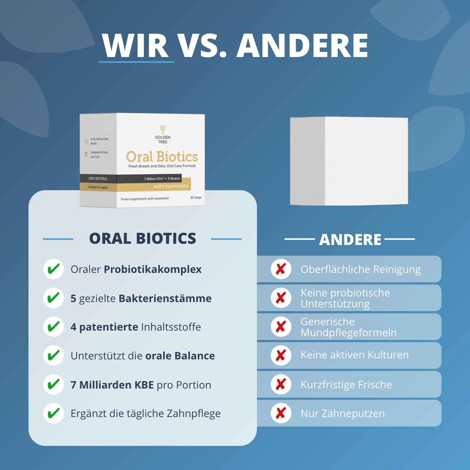 Golden Tree Oral Biotics – Bakterienkulturen für die Mundpflege, 30 Sachets | 7 Milliarden KBE pro Portion, 5 Bakterienstämme, Mundpflege-Sachets