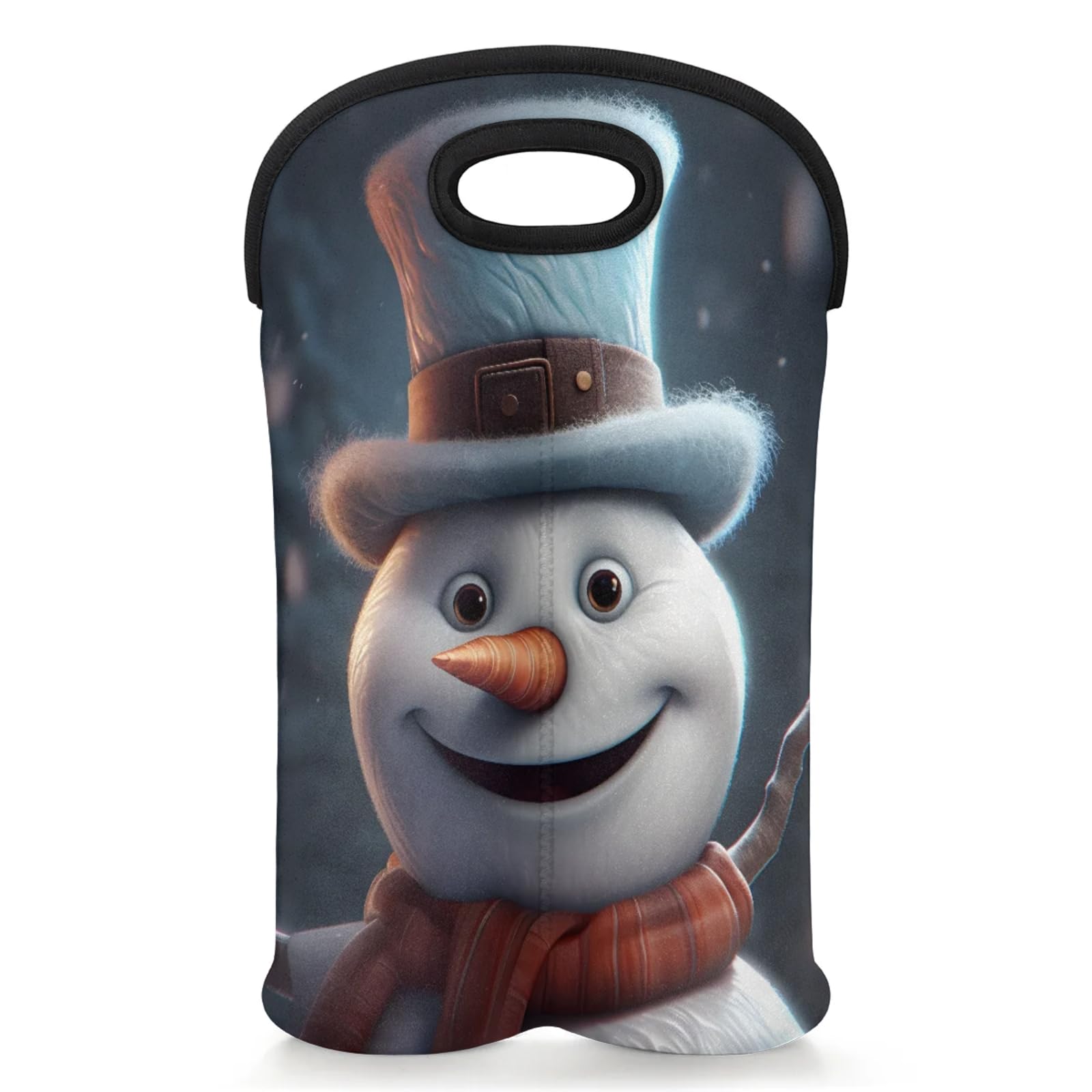 GzLeyigou 2 Bottles Snowman with Hat Wine Bag Sleeve Totes Neoprene Protective Wine Carrier Bag for Wine,Water, Champagne, Beer, Baby Bottles,Gift 14.5 x 10 Inches