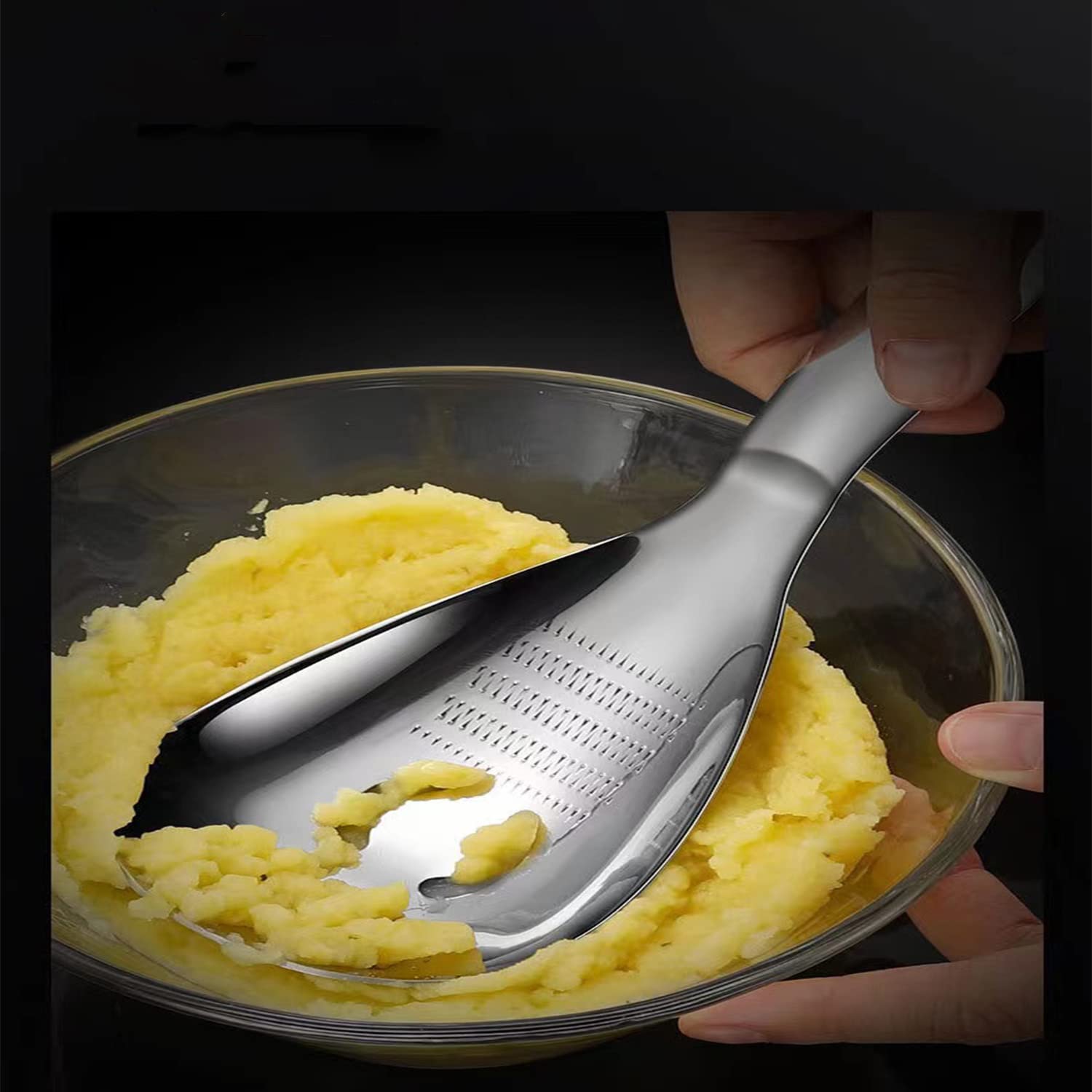 Qishing Stainless Steel Multifunctional Kitchen Strainer and Drainer Spoon for Garlic Ginger Fruits Root Vegetable Grater Grinder Egg Separator