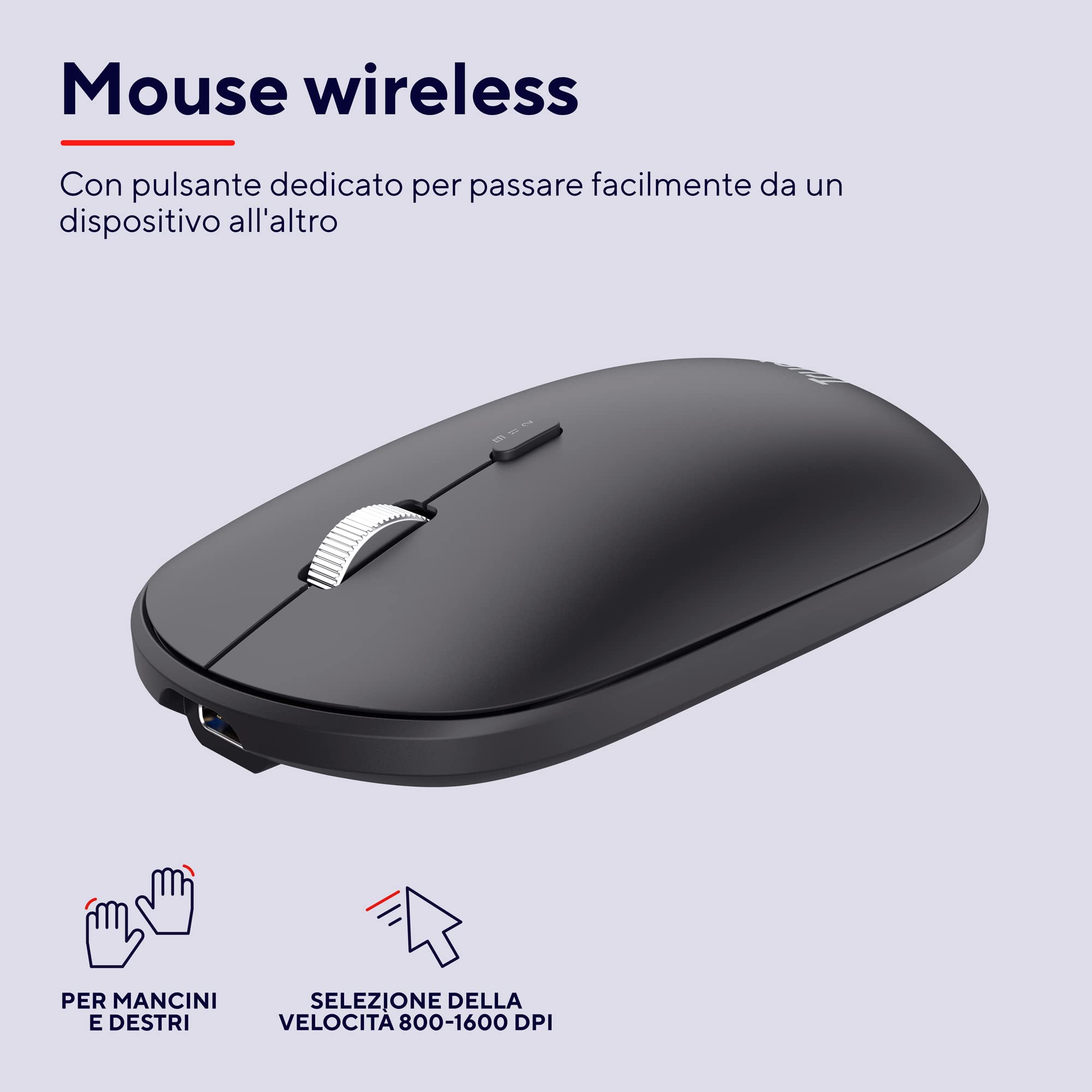 Trust Lyra Set Tastiera e Mouse Wireless Bluetooth, Layout Italiano QWERTY, 84% Plastica Riciclata, Tastiera Ricaricabile Multidispositivo per Laptop, PC, Mac, Tablet, iPad, Android, iOS – Nero