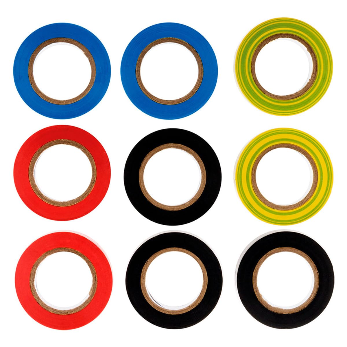 Zenitech - Set 9 Nastri Adesivi Isolanti Elettrici - 15mm x 10m - PVC Spessore 0,15mm - Nero, Blu, Verde-Giallo, Rosso - Qualità Professionale per Lavori Elettrici Domestici - Resistente e Versatile